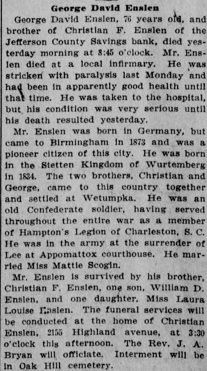 George David Enslen obituary